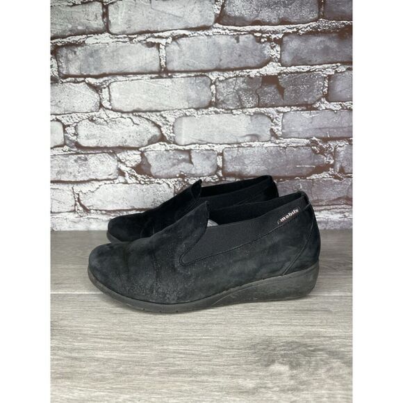 Mephisto Mobils Black Suede Leather Slip On Wedge Shoes Women’s Sz 6M US/36.5EU - Picture 1 of 16